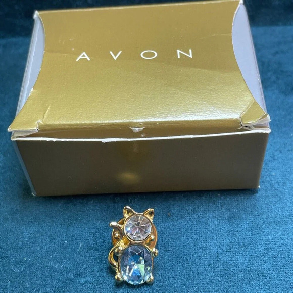 Avon March Birthstone Cat Pin Simulated Aquamarine, In Box Vintage 1999 - Picture 4 of 6